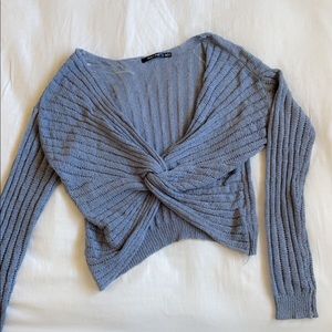 Blue open front sweater